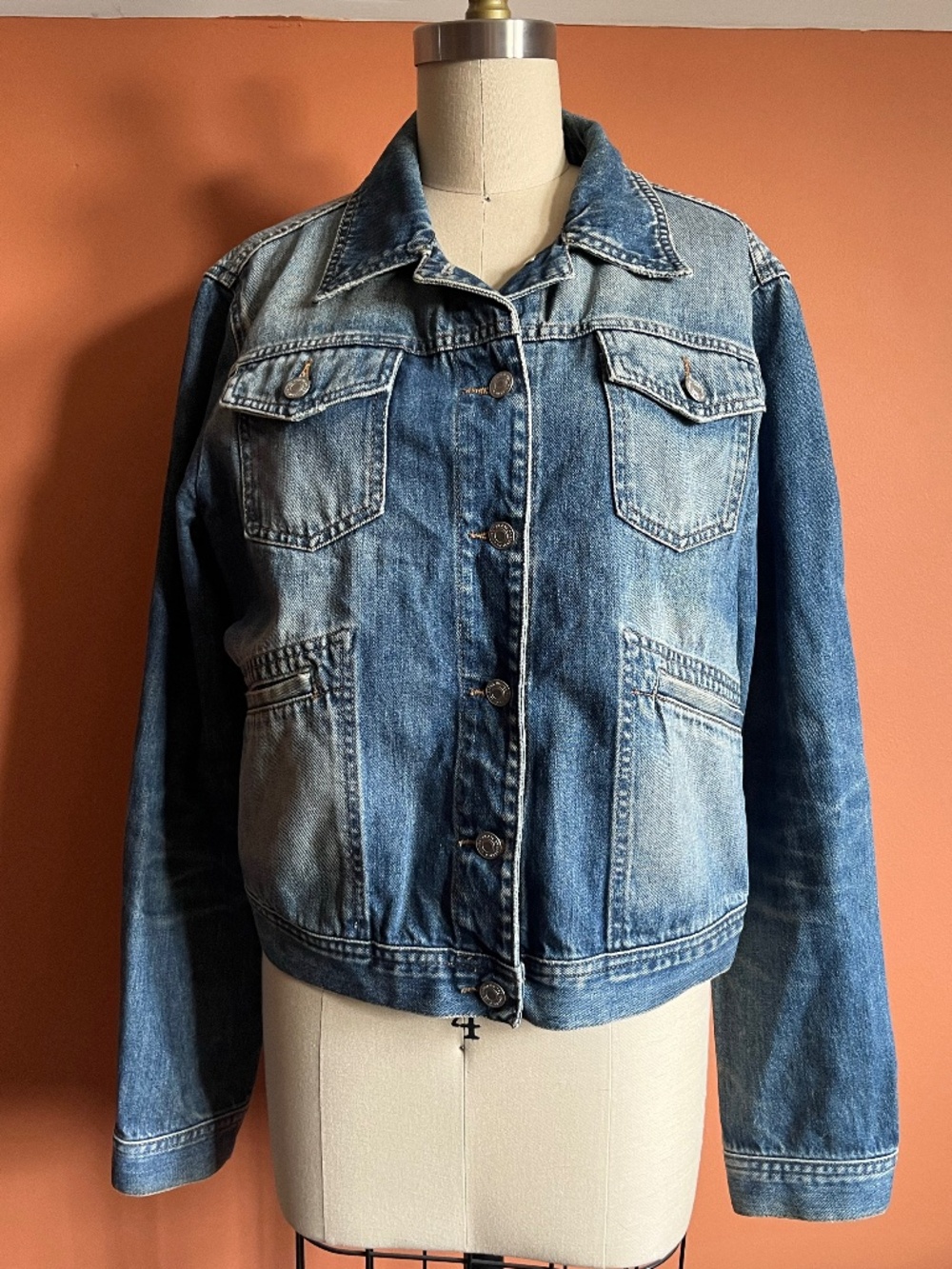 United Colors of Benetton Distressed Jean Jacket size Large